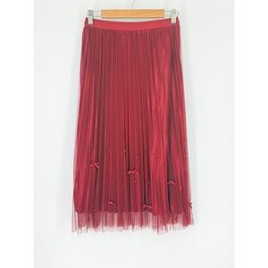 Fairy Tulle Skirt Burgundy Red Pleated Tulle Midi Bows Pearls Womens M Amber Sky